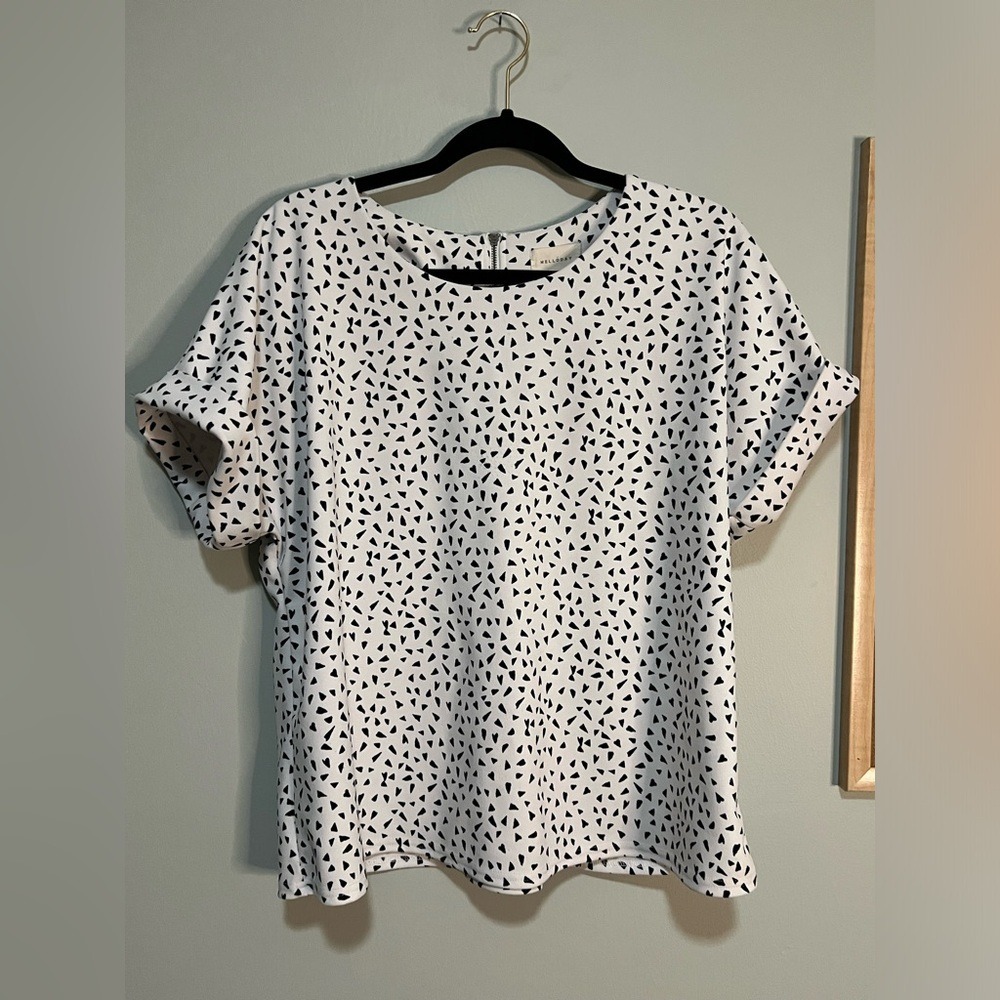 Melloday Short Sleeve Blouse Polka‎ Dot Pattern Business Casual Women Size Large